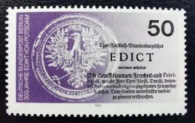 德国西柏林1985年邮票 波茨坦赦令颁布300周年 1全新 原胶
