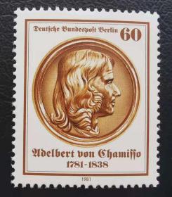 德国西柏林1981年邮票 诗人 自然科学家莎米索 1全新 原胶全品
