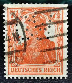 德国1916年凿孔邮票 日耳曼尼亚 字母“GW”上品信销