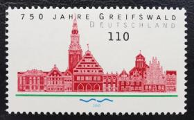 德国2000年邮票 赖夫斯瓦尔德建市750年 1全新 2015斯科特目录1.4美元