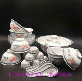醴陵釉下五彩瓷红官窑早期手绘毛瓷餐具-36