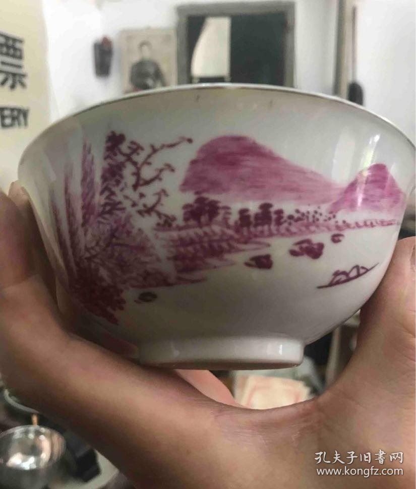 全品民国上海华商电气公司赠品彩绘碗一对-94