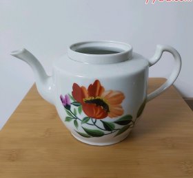五十年代手绘花卉纹茶壶“手工业生产合作社出品”-06