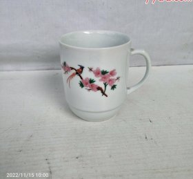 老式茶杯80年代景德镇彩瓷花鸟杯白瓷杯-94