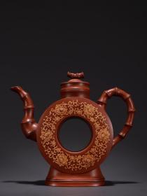 旧藏·友泉款紫砂缠枝花卉环型茶壶