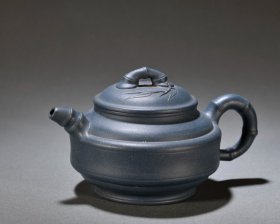 旧藏 宝石蓝砂竹节纹茶壶