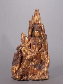 清代-铜鎏金“自在观音”山子摆件