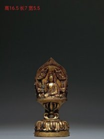 南北朝紫铜鎏金佛龛佛坐像20.5X12x7厘米wytz