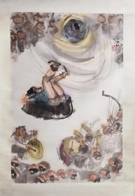 画坛巨匠傅抱石长子傅小石先生人物作品 南京白云堂保真 傅小石先生精品人物67x45cm
