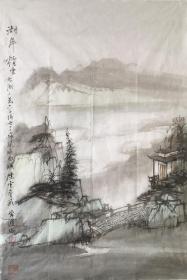 常进老师山水作品 常进南方新山水画派的代表画家之一 南京白云堂画廊 常进山水《湖岸烟云》69x46cm