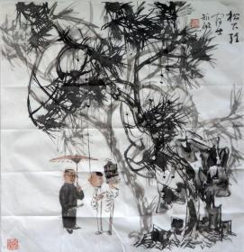 周矩敏老师人物  南京白云堂  周矩敏人物《松下驻闲士》68x68cm