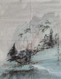 常进老师山水作品  常进南方新山水画派的代表画家之一  南京白云堂画廊  常进山水《青草湖岸》58x46cm