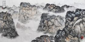 张尔宾老师山水作品 南京白云堂 附艺术家合影照片   张尔宾精品山水136x68cm