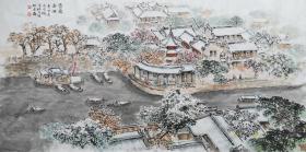 尚君砺老师秦淮山水作品 南京白云堂画廊 尚君砺山水《雪霁秦淮》136x68cm