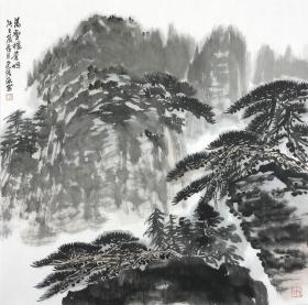 包信源老师山水 南京白云堂画廊 包信源山水《万壑摇苍烟》 69x69cm