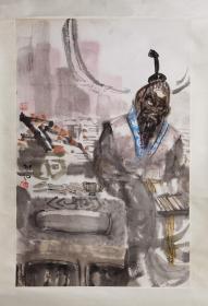 画坛巨匠傅抱石长子傅小石先生人物作品 南京白云堂保真 傅小石先生精品人物67x45cm