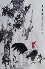 华拓老师花鸟作品 南京白云堂画廊保真 华拓花鸟《大吉图》69x46cm