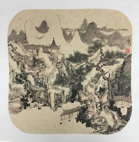 安萍萍老师山水 南京白云堂画廊  安萍萍水墨山水34x34cm