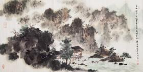 国画大师傅抱石之女傅益瑶老师精品山水  南京白云堂画廊  傅益瑶山水136x68cm