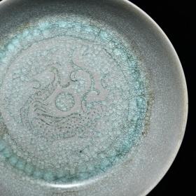旧藏汝窑冰裂纹釉圜底圆口洗【御题】