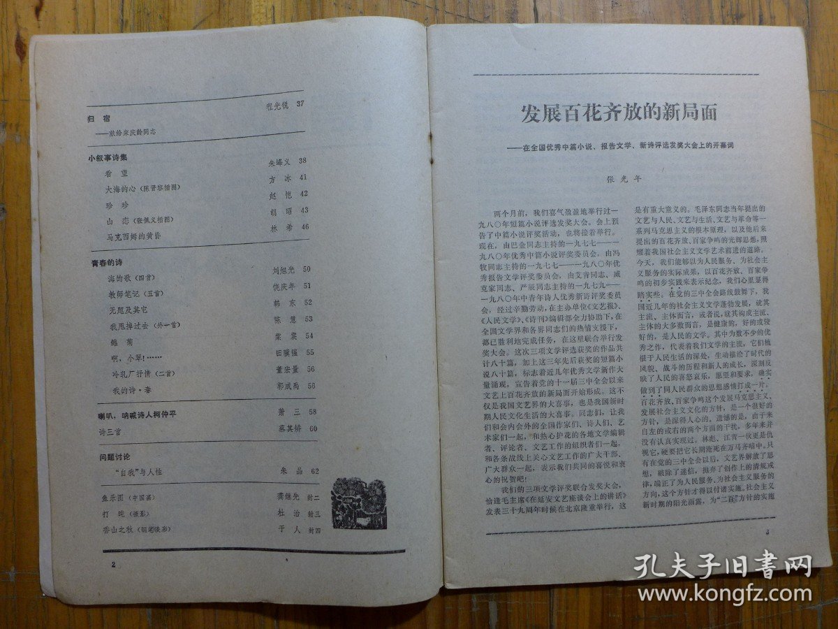 诗刊 1981年笫7期·国中青年诗人优秀新诗获奖作品篇目并作者简介，刘祖慈《县委书记轶事》刘章《落雁塘》张万书《冒尖户·希望之星》忆明珠《绿·风》陈所巨《诗二首》雷霆《贫妇》姚业涌《致中央书记处》流沙河《一个知识分子赞美你》雷抒雁《啊，我的镰刀，我的铁锤》