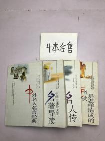 中学生素质教育丛书：名人传、钢铁是怎样炼成的、中学生课外文学名著导读、中外名人名言经典4本合售