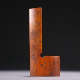 旧藏 老竹雕花卉纹印规。