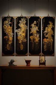 老楠木手工描金-【博古四条屏】