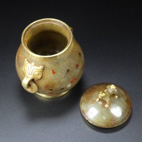 旧藏，和田玉错金瓶，