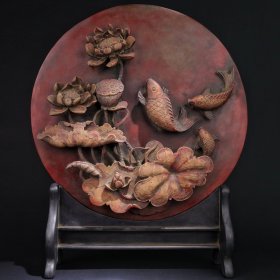 旧藏端石屏风：荷香欲醉鱼