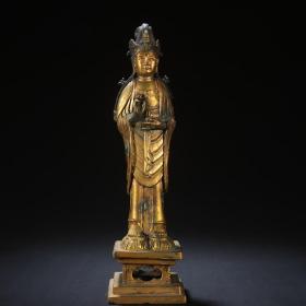 旧藏 铜鎏金站立观音雕像
