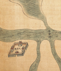 古地图 清 佚名 京杭大运河图卷。纸本大小55.25*994.98厘米。宣纸艺术微喷复制