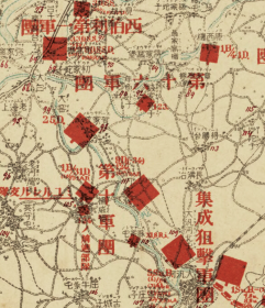 古地图1905 第壹军诸队之位置图。纸本大小42.33*51.82厘米。宣纸艺术微喷复制