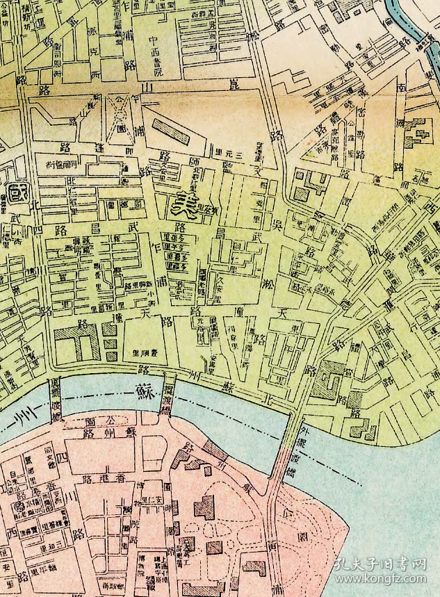 古地图1910 实测上海城厢租界图上海商务印书馆 宣统二年。纸本大小99.4*137.98厘米。宣纸艺术微喷复制