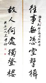 王学仲书法作品， （1925-2013），中国书法家协会顾问。当代中国书画网艺术顾问。曾为中国书法家协会副主席、学术委员会主任，天津书法家协会主席。四尺对联《往事，故人》