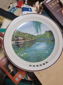 中国美术瓷80年代中央党校留念瓷盘 摆件