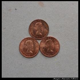 英国钱币，伊丽莎白二世帆船半便士铜币，1/2便士，1965、1966、1967年3枚组，欧洲硬币，直径约25mm