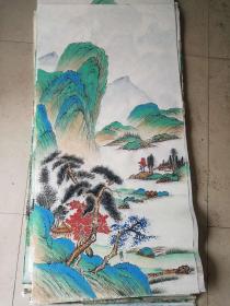 纯手绘（国画山水画）。