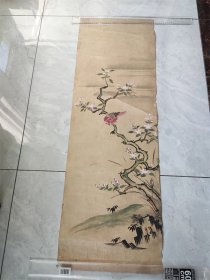 清代无款彩绘花鸟画中堂