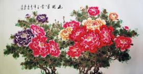 堂玉林《花开富贵》牡丹，大六尺，画工不错，作者履历不详，买家自鉴。