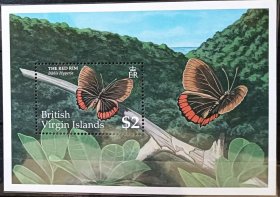英属维尔京群岛小型张2枚加邮票8全 昆虫 蝴蝶