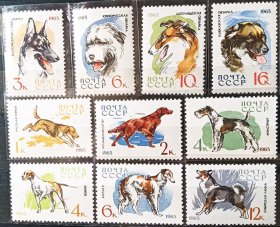 苏联1965年邮票 动物 狗 警犬猎犬 10全