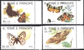 圣多美和普林西比1991年邮票 蝴蝶4全