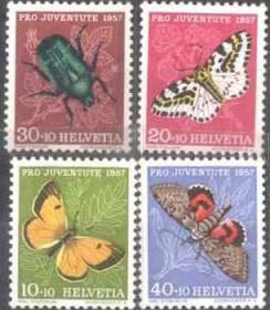 瑞士1957年附捐邮票 蝴蝶昆虫4枚