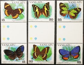 瓦努阿图1983年带过桥邮票 动物昆虫蝴蝶6全