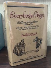 Everybody's Pepys（《人手一本皮普斯》，E.H.Shepard插图，布面精装，毛边，1926年美国初版初刷，难得带护封，带雅致藏书票）