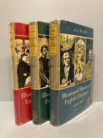 Illustrated History of English Literature（A.C.沃德《插图英国文学史》三卷全，布面精装，带护封，1953年老版书，难得好品相）