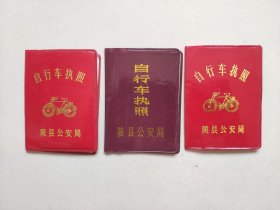 二十世纪九十年代初期自行车执照3本
