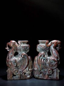 35_战汉古玉香炉朱雀玉炉一对·和田玉凤玉瓶，古玉熏香炉，玉质细腻温润，雕工犀利精湛；钙化包浆精美，成对难得，博物馆级藏品