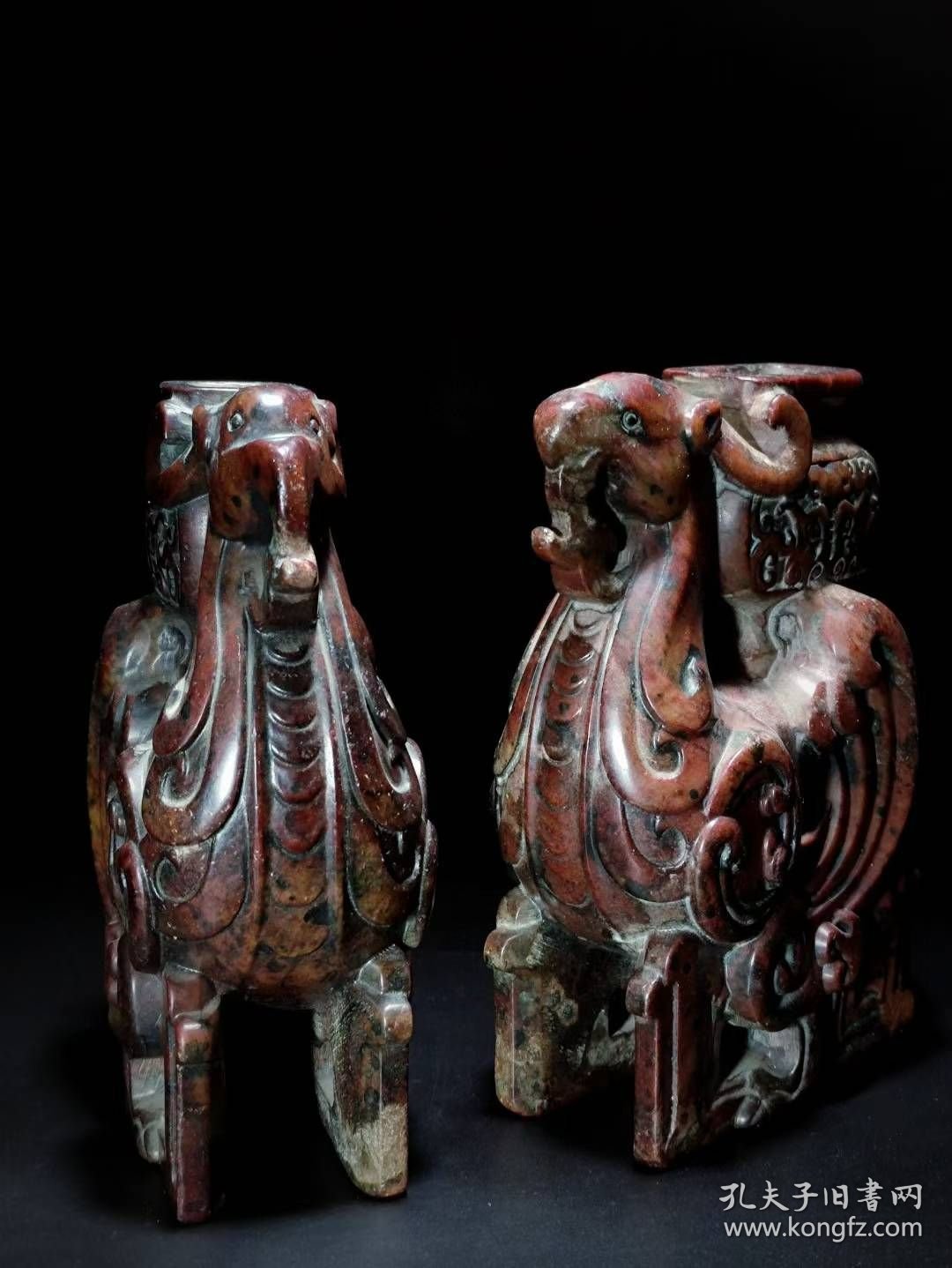 35_战汉古玉香炉朱雀玉炉一对·和田玉凤玉瓶，古玉熏香炉，玉质细腻温润，雕工犀利精湛；钙化包浆精美，成对难得，博物馆级藏品